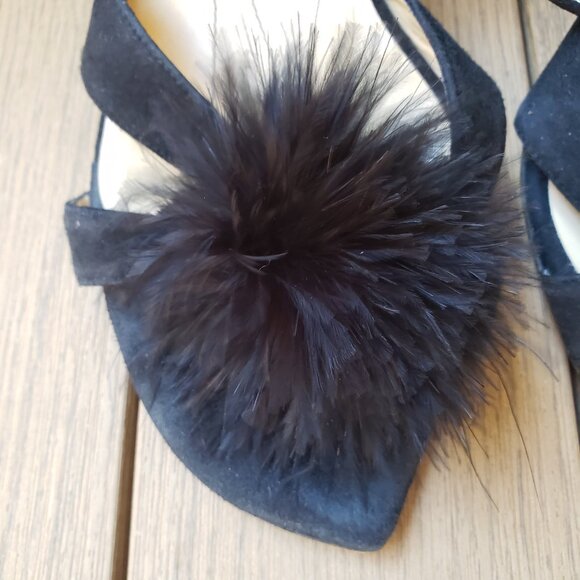 EUC kate spade pom-pom jet black heeled ankle sandals (10) - Picture 2 of 10